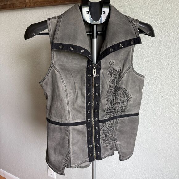 Harley Davidson Womens Zip Front Lace Up Back Embroidered Vest Steampunk M - Picture 2 of 5